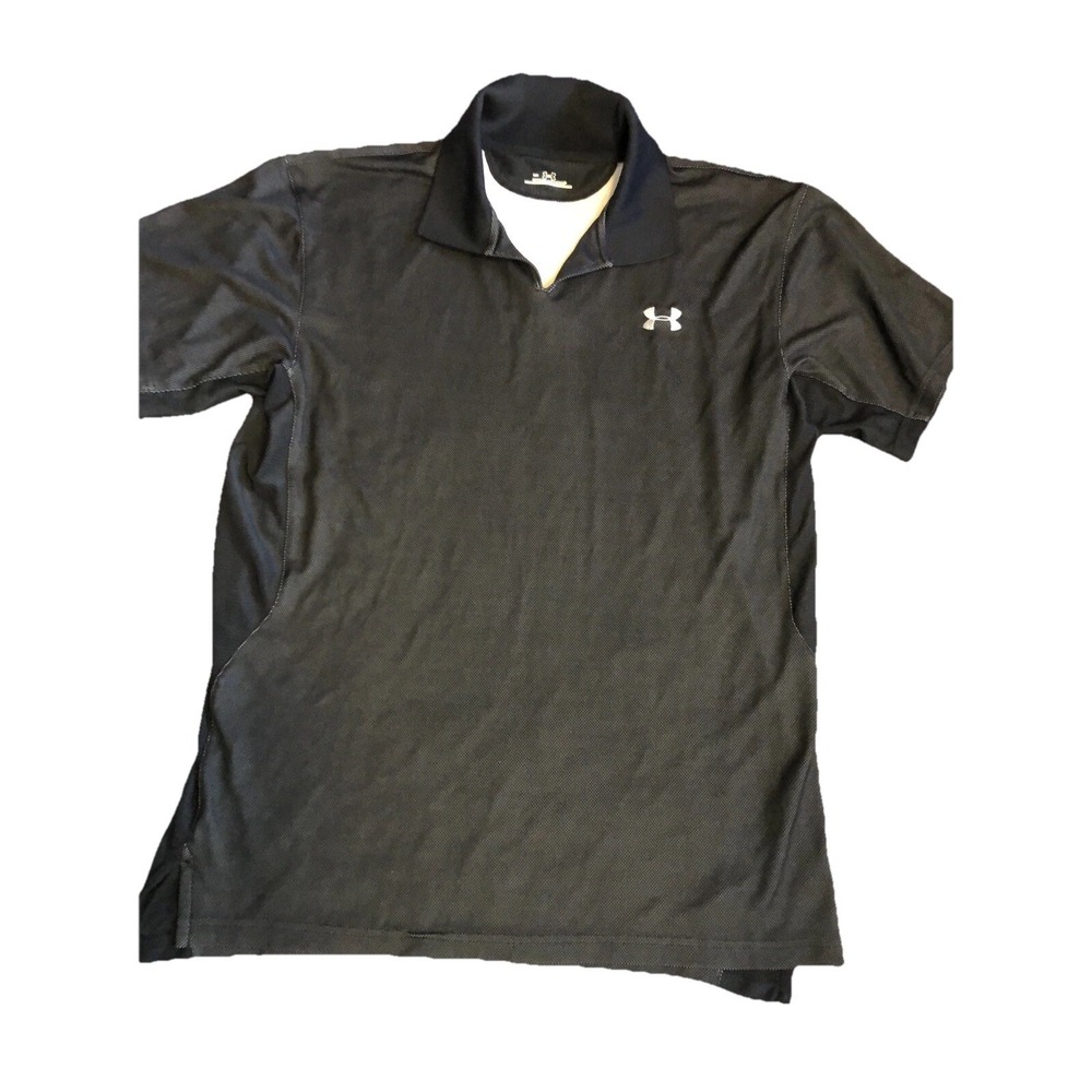 Under Armour V-Neck Shirt-  Mens Size Medium Lined - Black Short Sleeved Collar